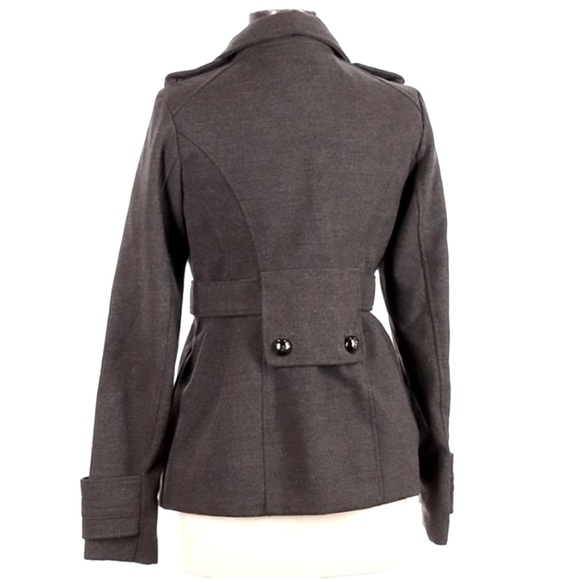 Hydraulic sz XS charcoal gray double breasted faux wool gathered lined Pea Coat - Picture 2 of 16